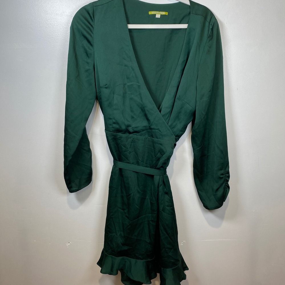 Gianni Bini‎ Wrap Dress Long Sleeve Ruffle Hem Green Dress Size M